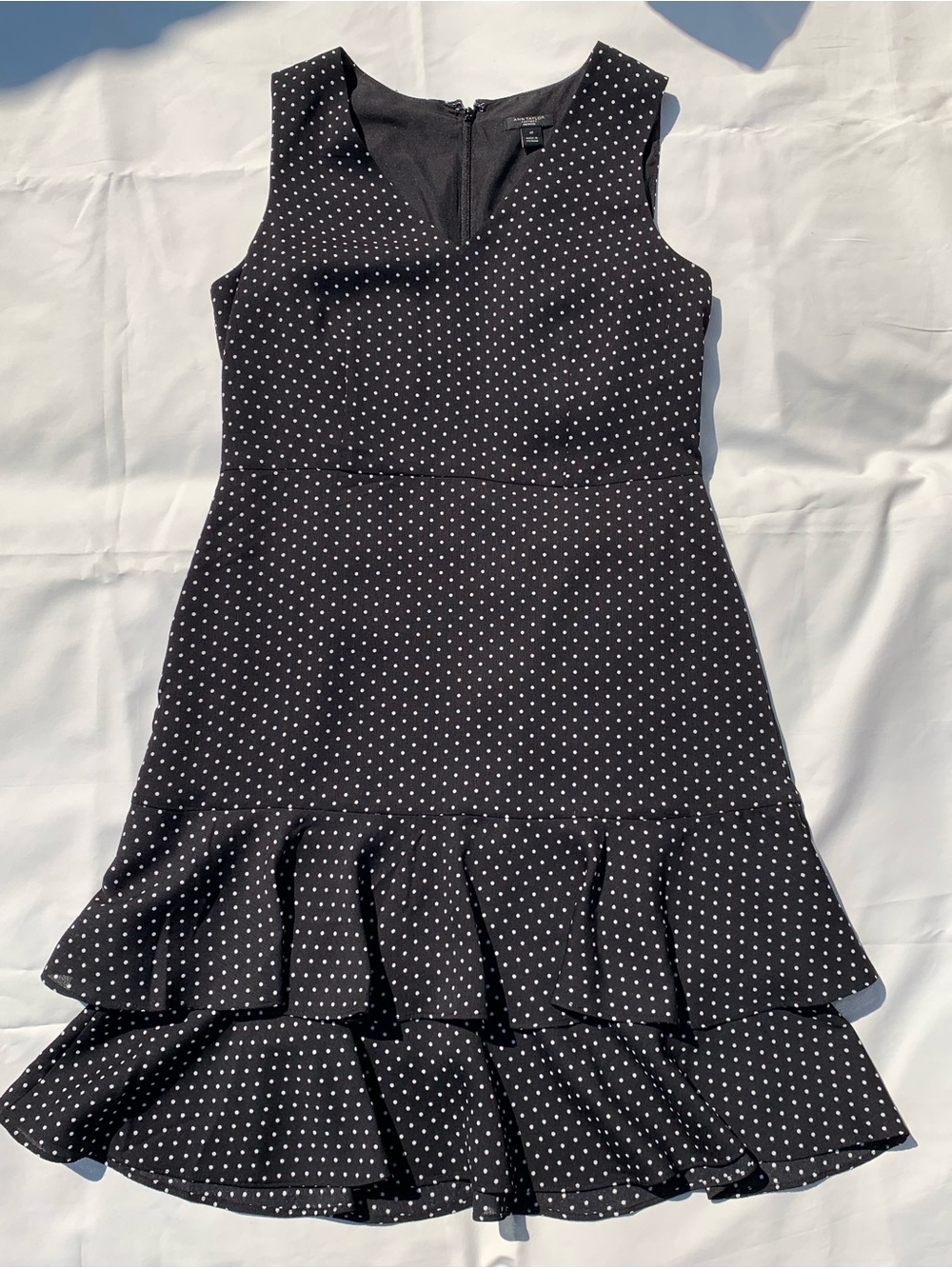 Ann Taylor Black Polka Dot Sleeveless Ruffle-Hem Dress
